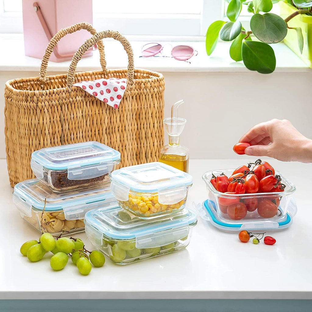 10-Piece Borosilicate Glass Meal Prep Containers – 100% Leak-Proof Snap-Lock Lids, Airtight & Bpa-Free – Freezer, Microwave & Oven Safe (Glass Only) – Stackable/Nestable Food Storage Set