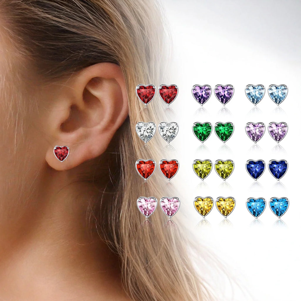 925 Sterling Silver Heart Birthstone Earrings, Synthetic Garnet Studs Cute Gift for Birthday Valentine'S Day, Party & Daily Wear Accessory for Women