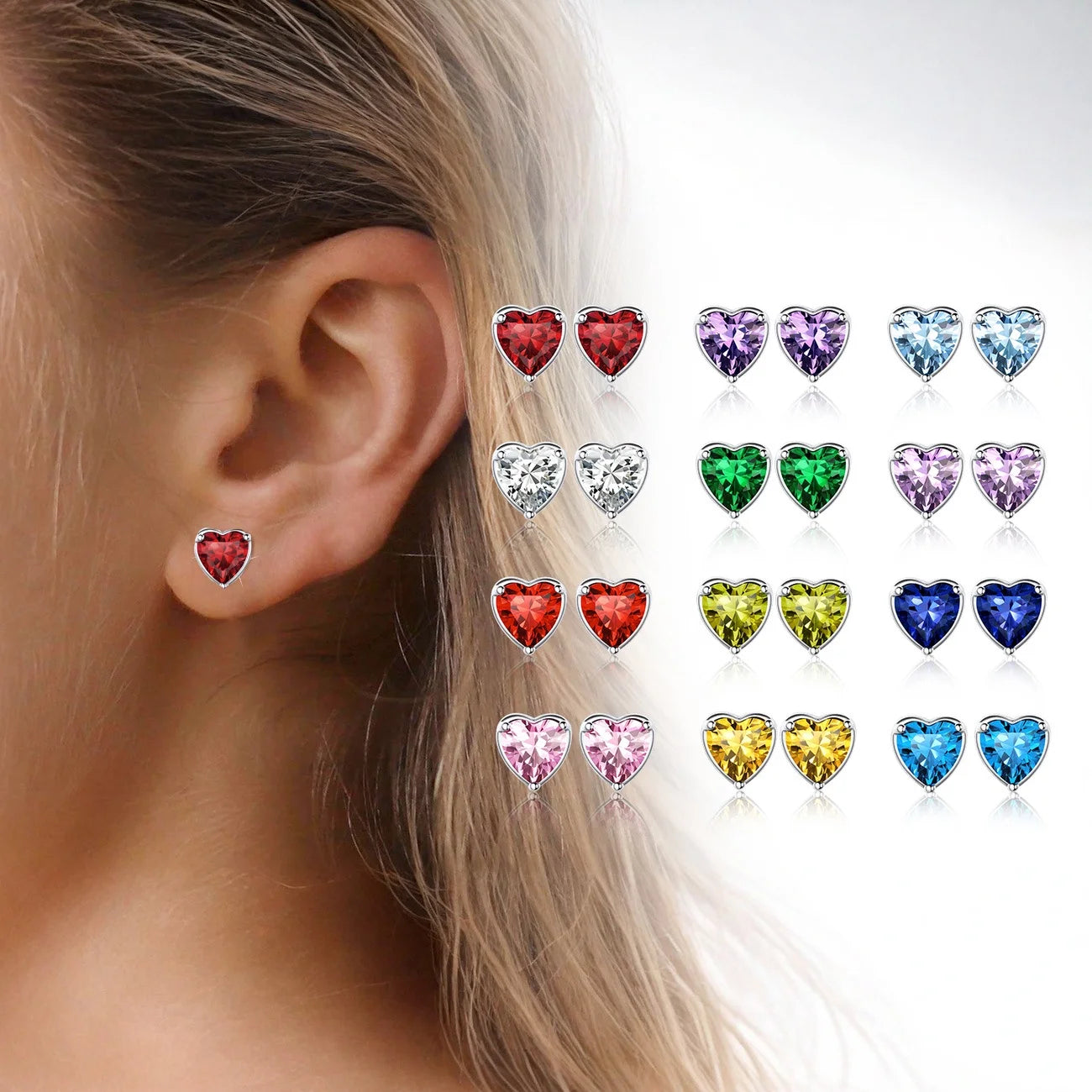 925 Sterling Silver Heart Birthstone Earrings, Synthetic Garnet Studs Cute Gift for Birthday Valentine'S Day, Party & Daily Wear Accessory for Women