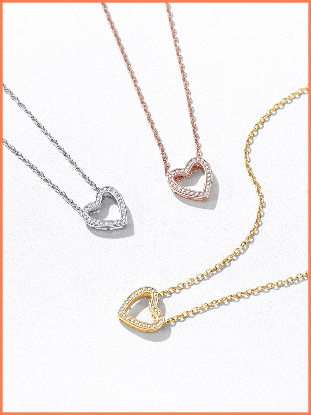Dainty Cubic Zirconia Necklace for Women Heart Shape Pendant Sterling Silver Jewelry Gifts, Rose Golden