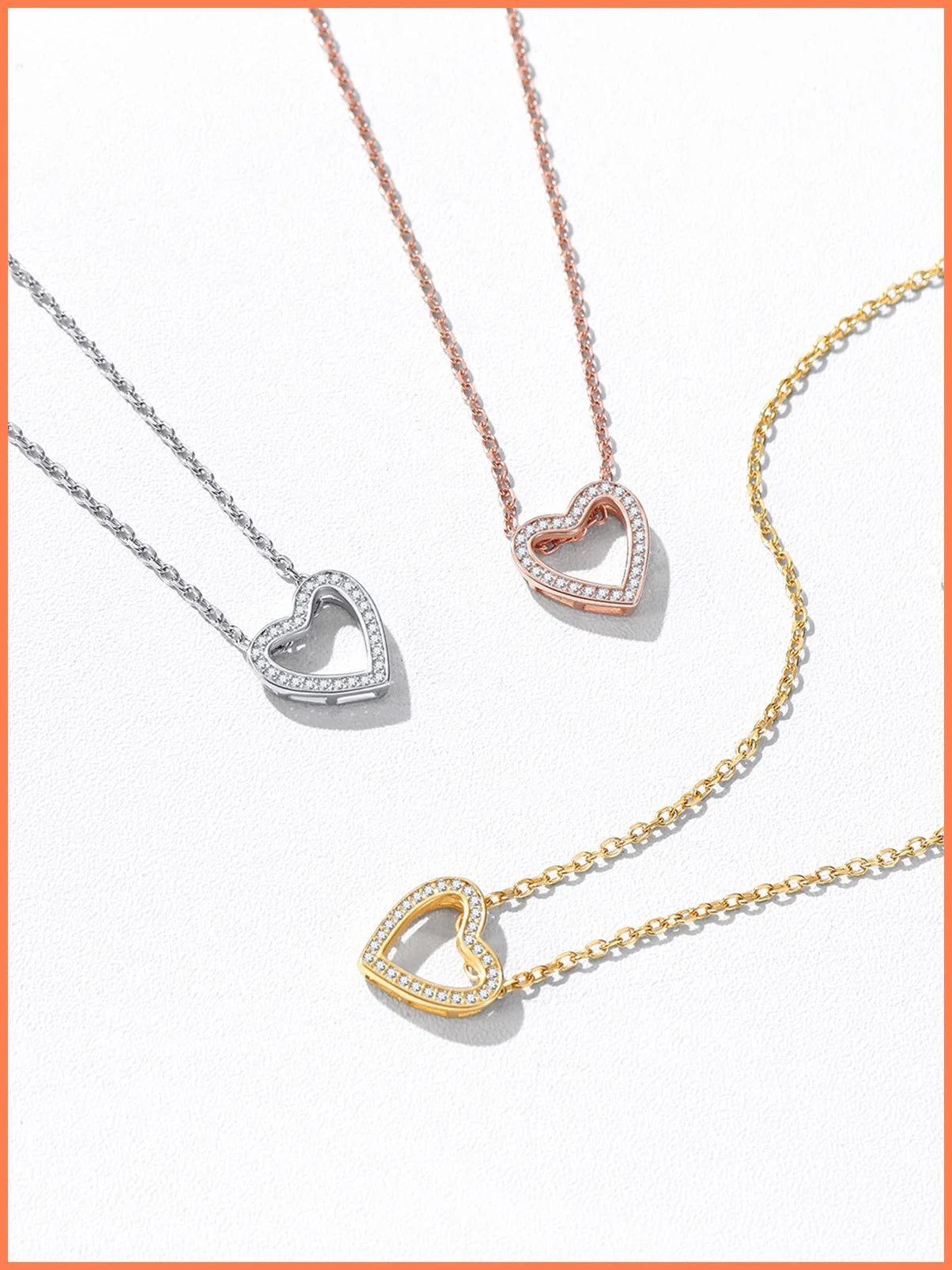 Dainty Cubic Zirconia Necklace for Women Heart Shape Pendant Sterling Silver Jewelry Gifts, Rose Golden