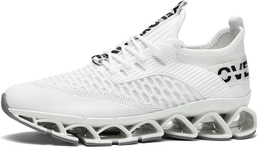 Mens Slip on Running Walking Shoes Blade Tennis Casual Fashion Sneakers Comfort Non Slip Work Sport Athletic Trainer White US 12