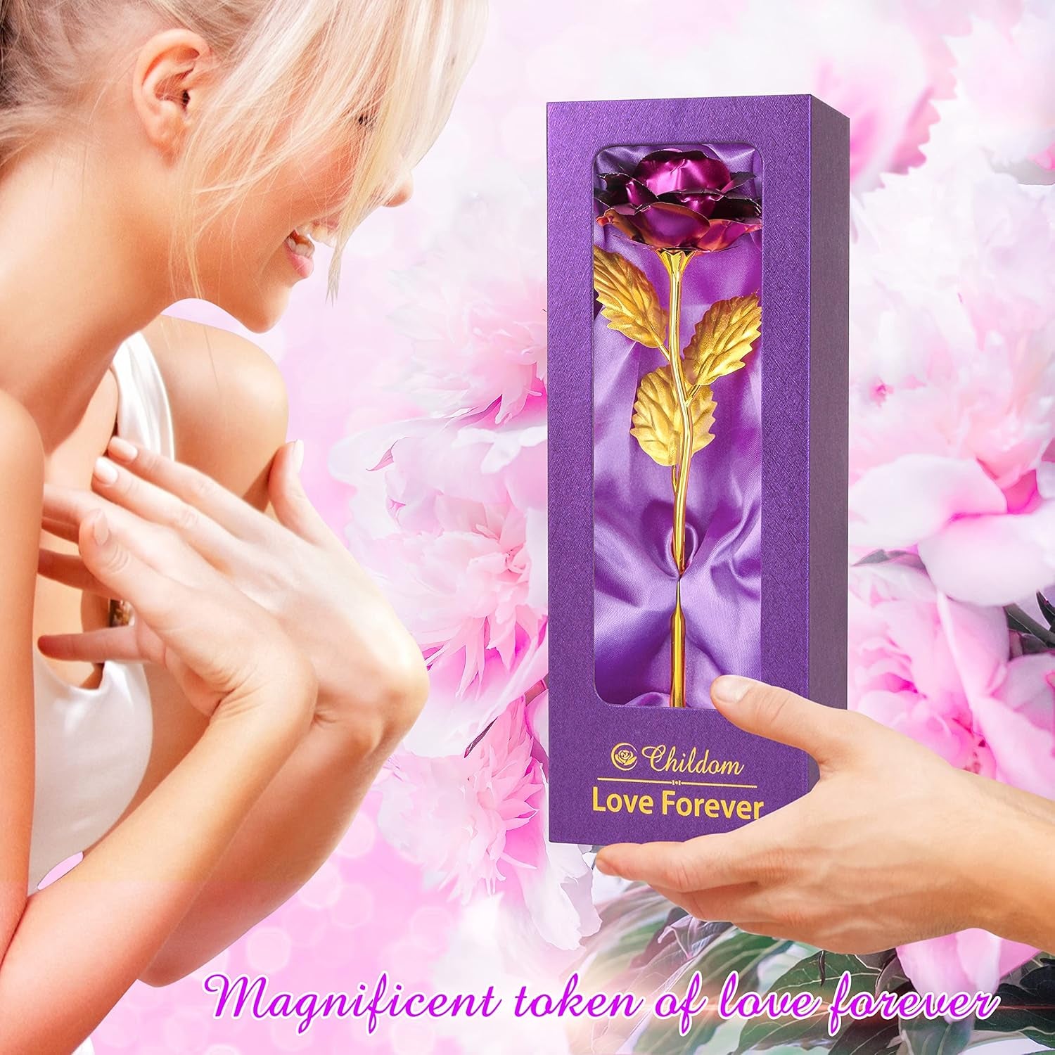 Birthday Gifts for Women,Christmas Rose Gifts for Mom,Purple Rose Present for Her,Wife,Sweet Artificial Flower for Grandma,Daughter,Women,Christmas,Birthday,Anniversary,Valentines,Mothers Day