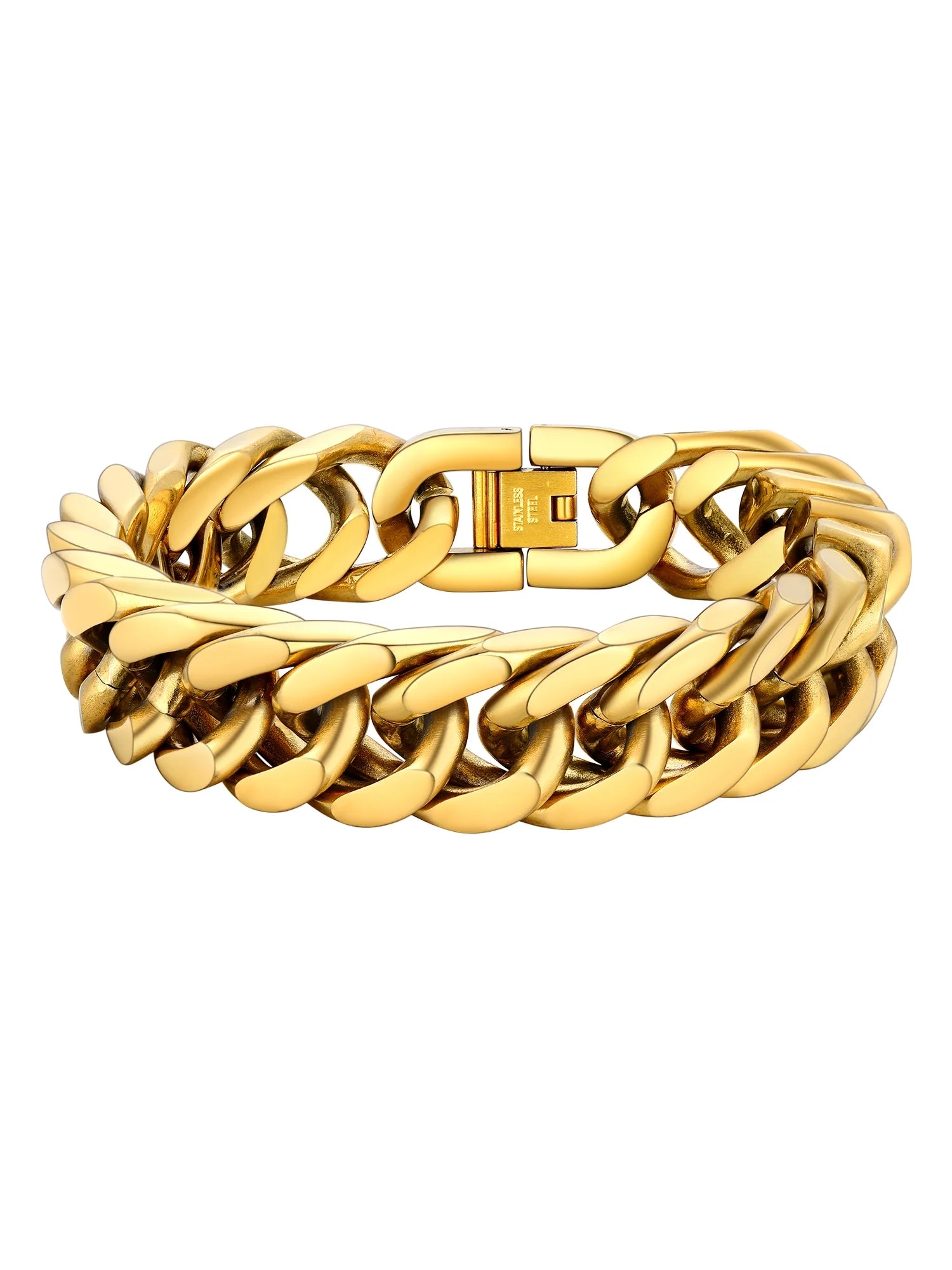 Men Stainless Steel 17Mm Cuban Chain Bracelets Hip Pop Chunky Franco Gold Plated Chain Bracelet 7.5 Inch Chains Jewelry Birthday Graduation Father'S Day Gifts