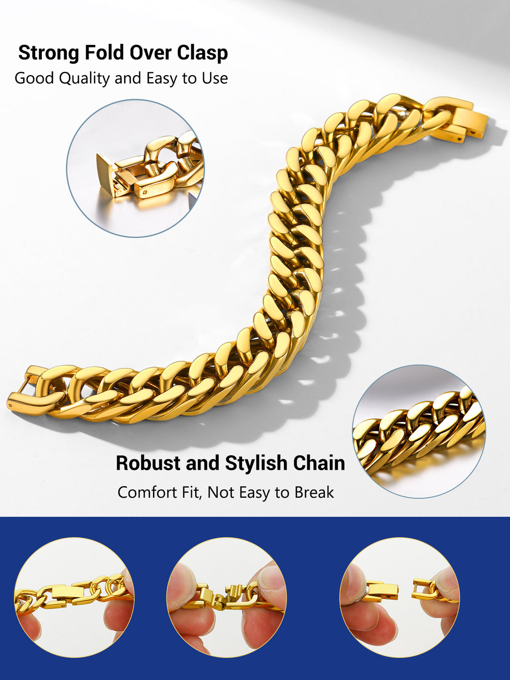 Men Stainless Steel 17Mm Cuban Chain Bracelets Hip Pop Chunky Franco Gold Plated Chain Bracelet 7.5 Inch Chains Jewelry Birthday Graduation Father'S Day Gifts