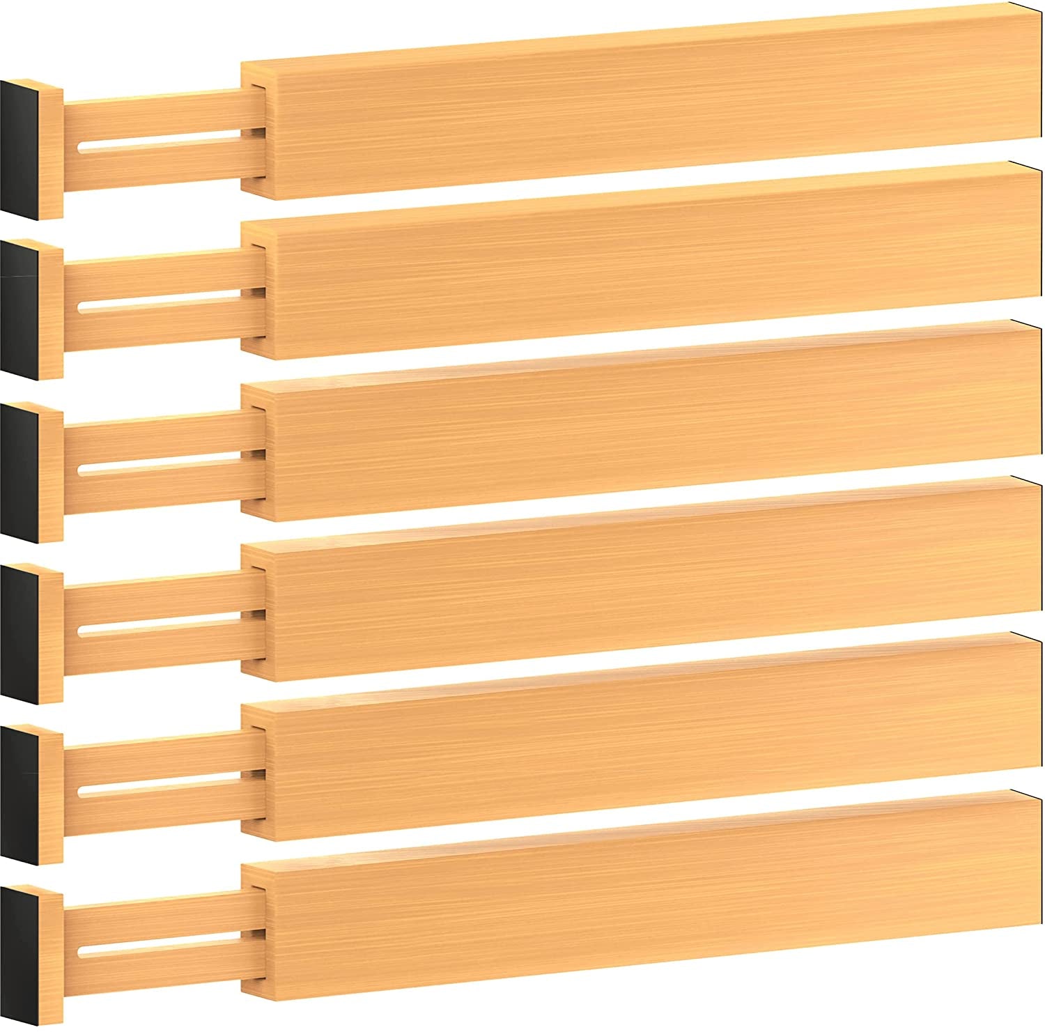 6 Pack Bamboo Drawer Dividers - 17" to 21.5" Expandable Adjustable Drawer Organizer for Kitchen Utensils, Large Kitchen Drawer Divider, Clothes, Dresser, Bedroom, Bathroom & Desk Drawer Separator Set